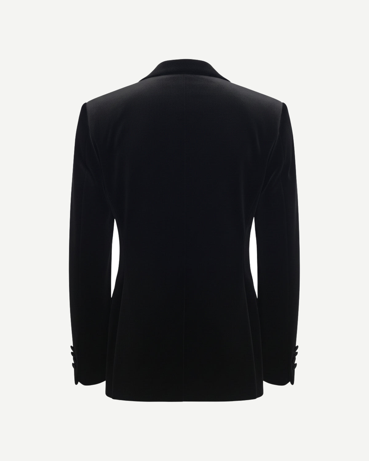 Tailory black velvet blazer with structured shoulders back view