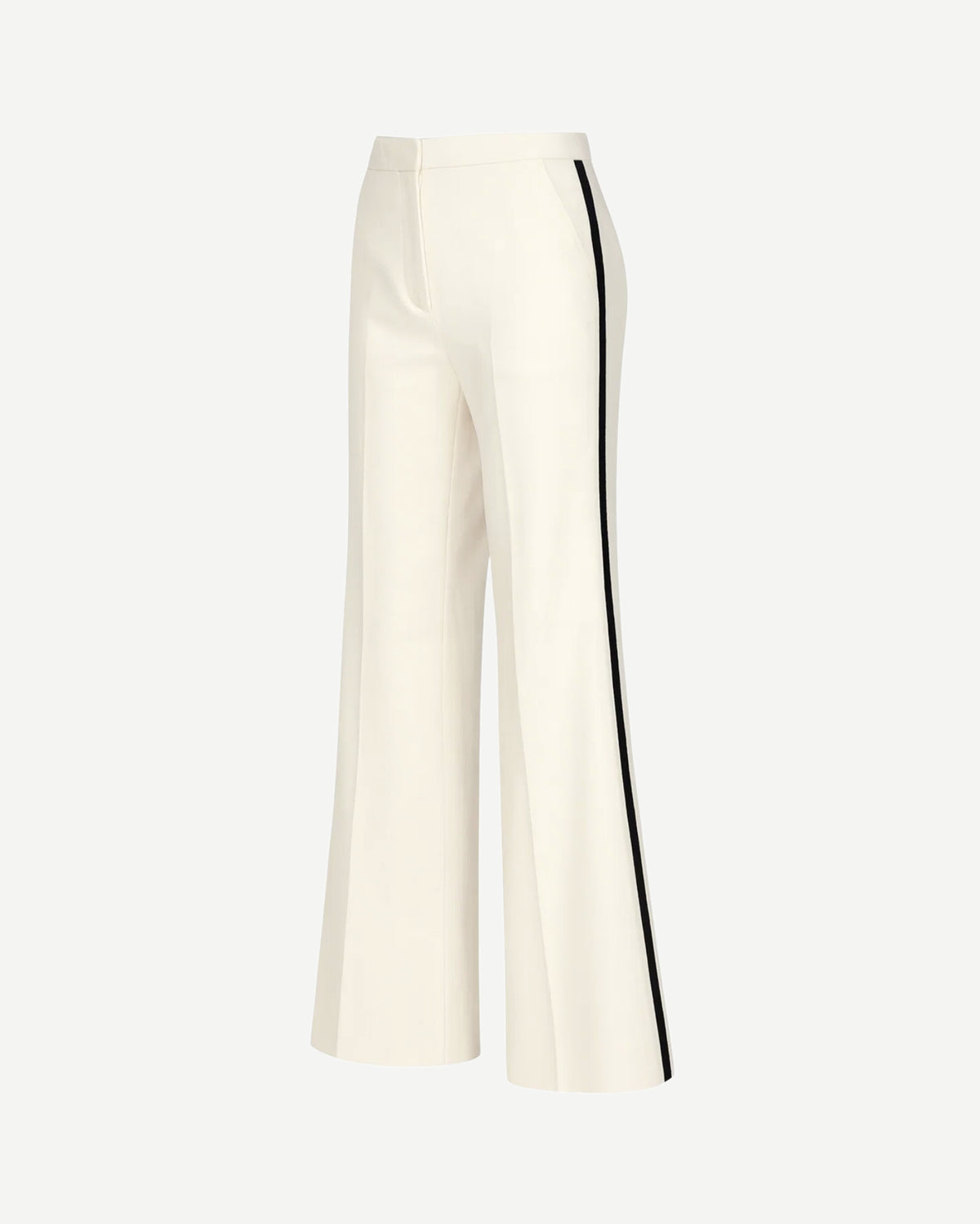 Tailory ivory high-rise flare trousers contrast stripe side view