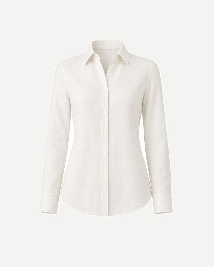 Ivory Linen Summer Wedding Shirt featuring a classic tailored fit with a pointed collar and button front, crafted from breathable linen for elegant warm-weather dressing.