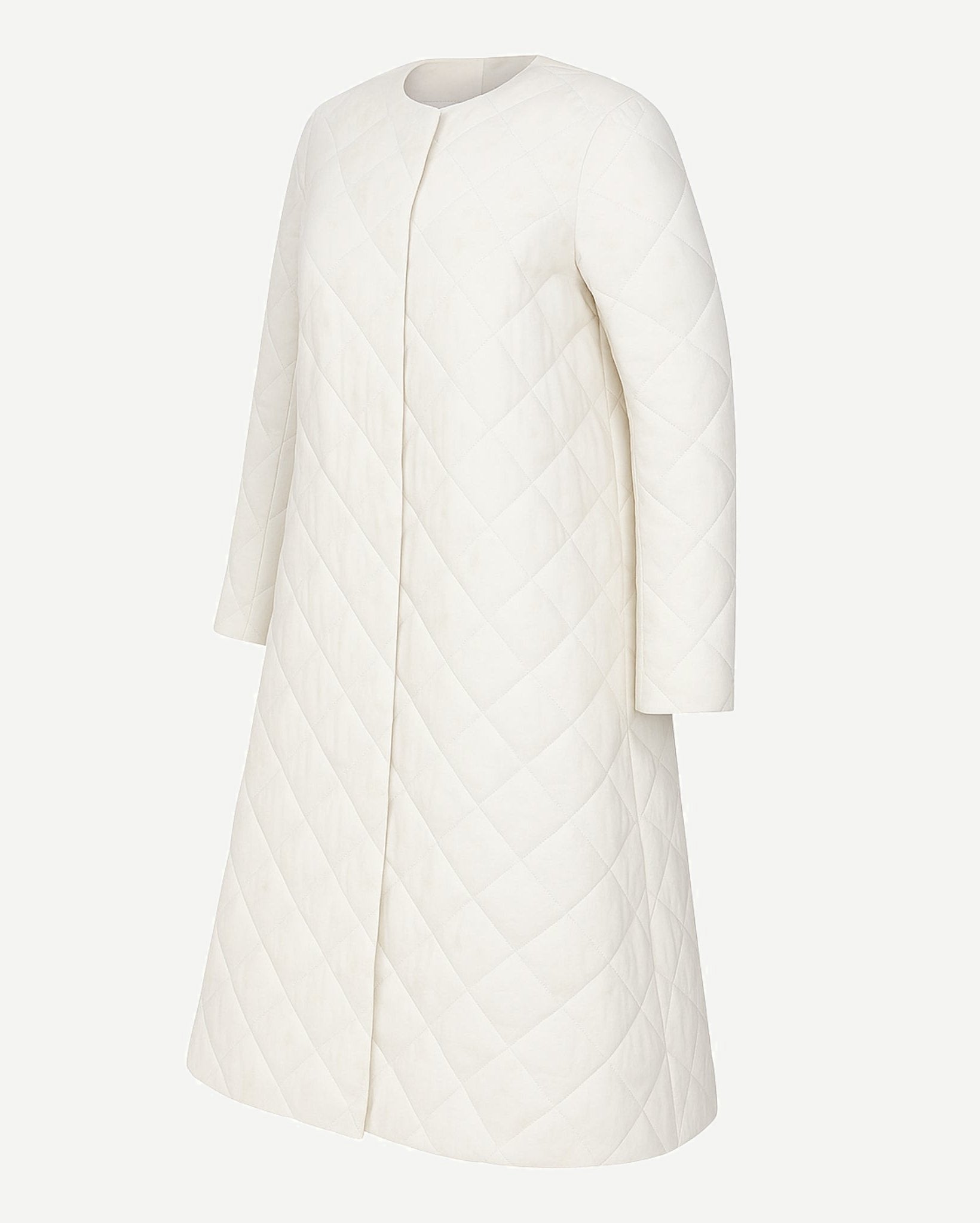 ailory ivory quilted puffer coat Loro Piana silk lotus print sideview