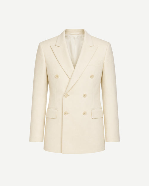 Ivory Loro Piana men's city hall wedding double-breasted blazer front view