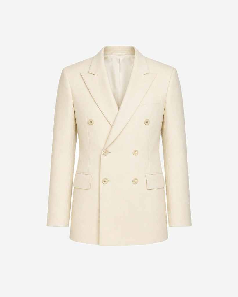 Ivory Loro Piana men's city hall wedding double-breasted blazer front view