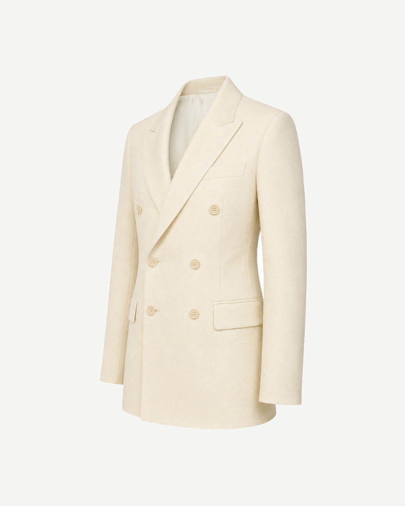 Ivory Loro Piana men's city hall wedding double-breasted blazer side view