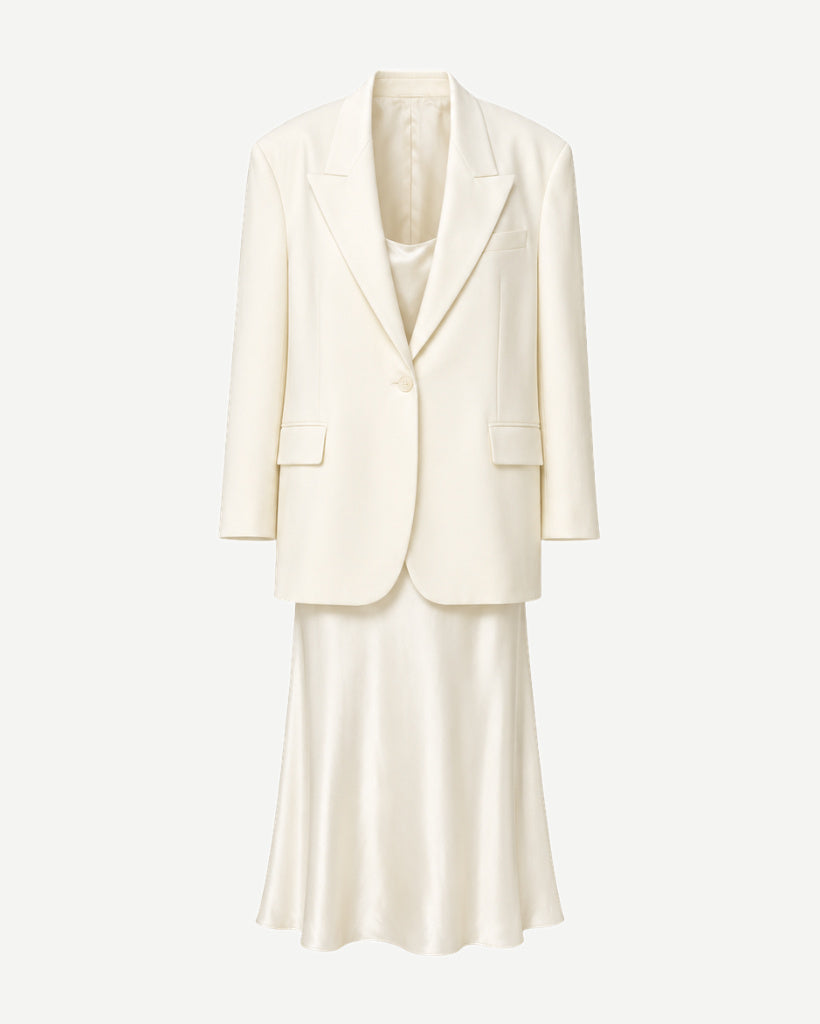 Ivory Loro Piana women's two-piece blazer and dress set front view