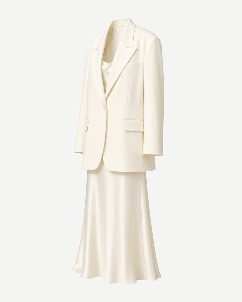 Ivory Loro Piana women's two-piece blazer and dress set side view