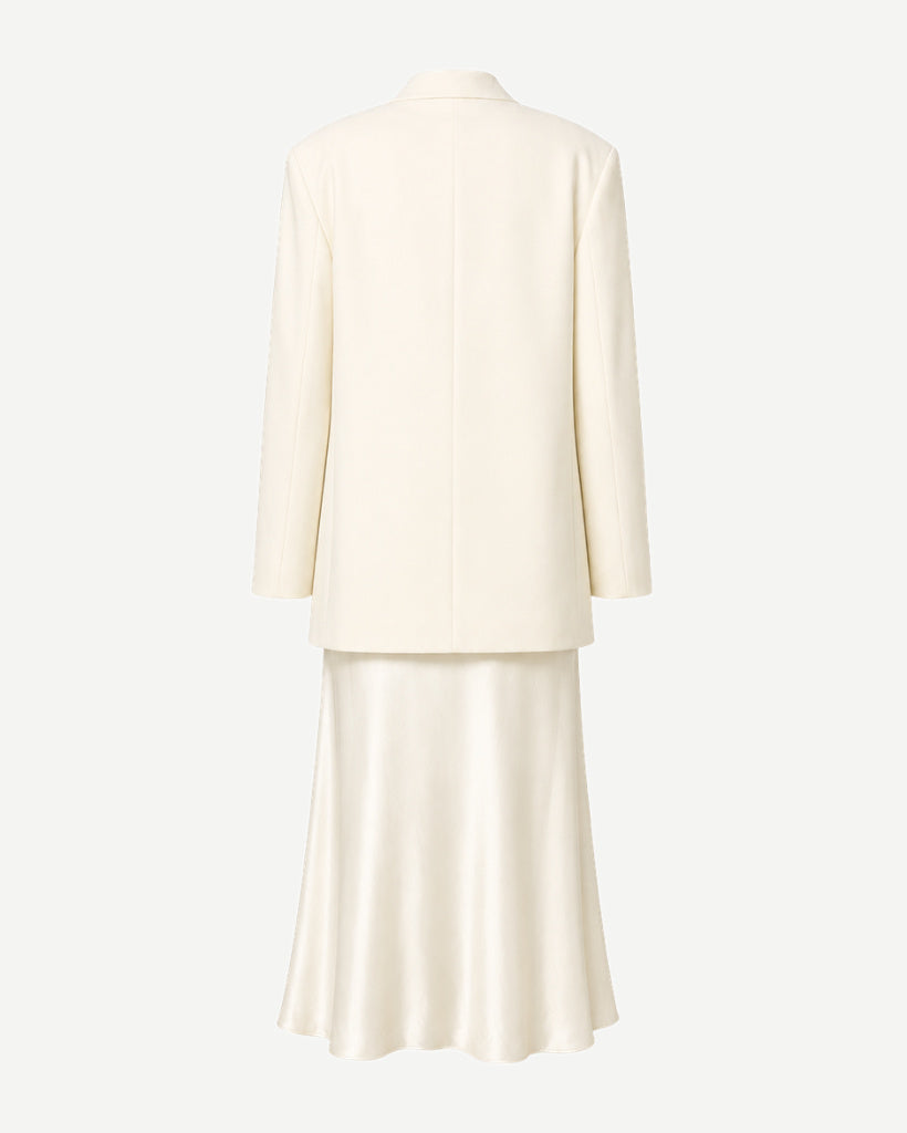 Ivory Loro Piana women's two-piece blazer and dress set back view