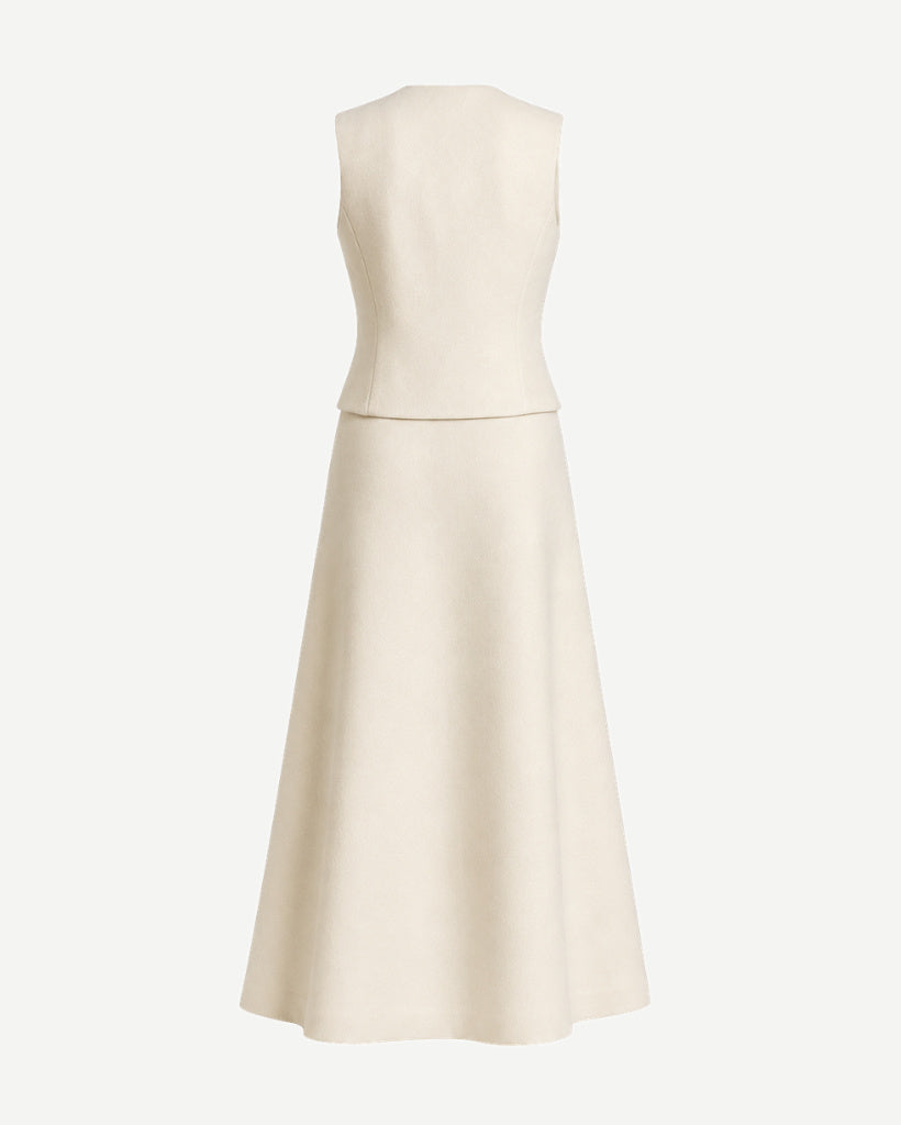 Ivory Loro Piana women's two-piece skirt and vest set back view