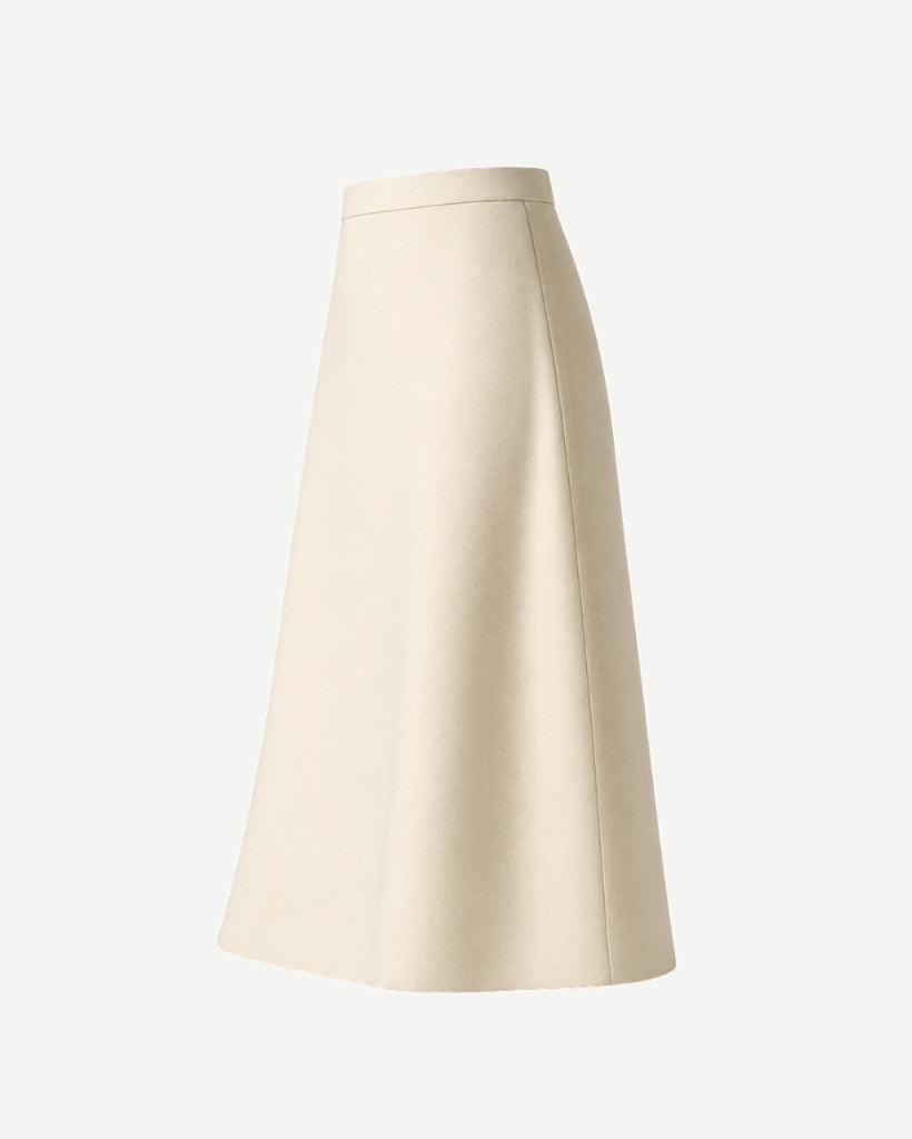 Ivory Loro Piana wool women's midi skirt side view