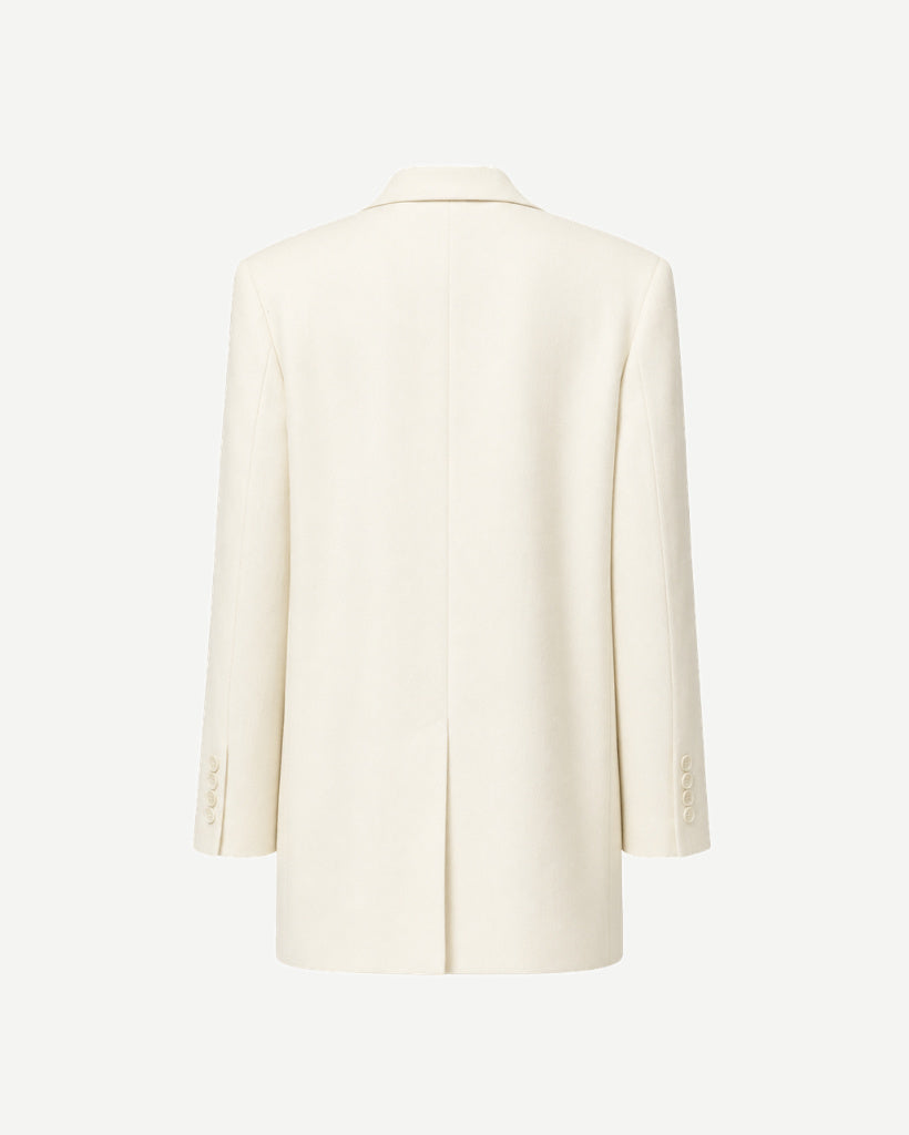 Ivory oversized Loro Piana women's city hall wedding blazer back view