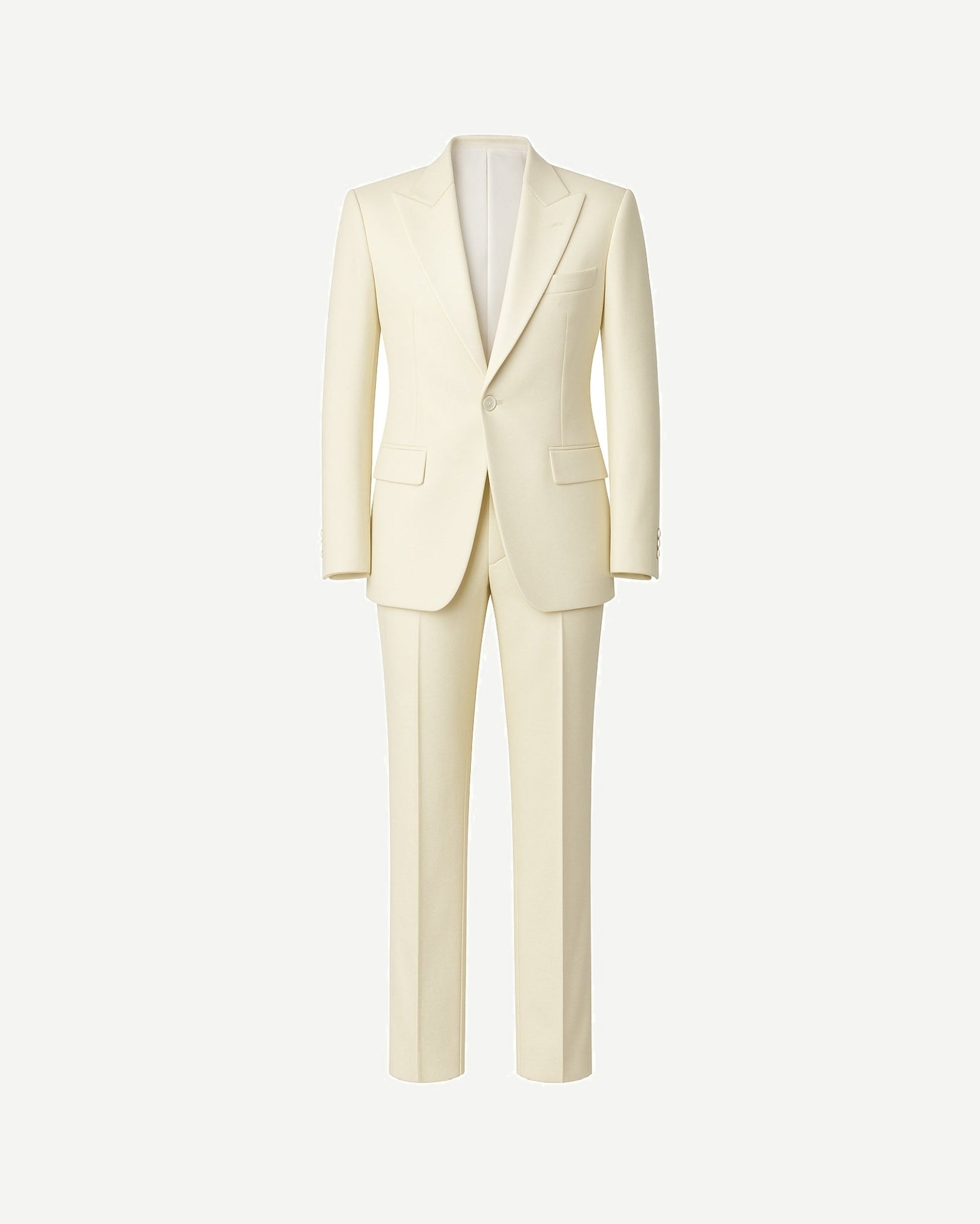 Tailory ivory peak lapel wool tuxedo front view