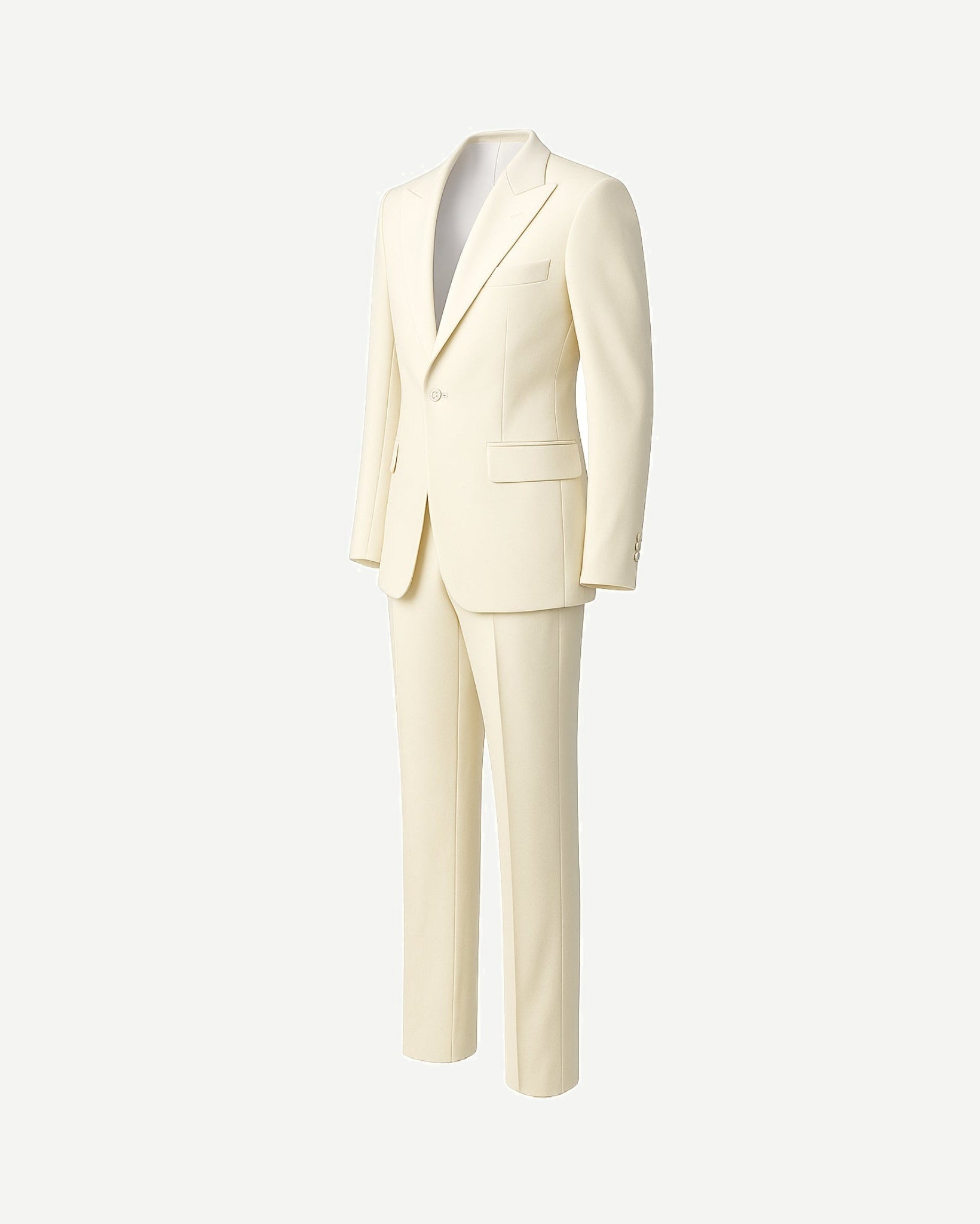 Tailory ivory peak lapel wool tuxedo side view