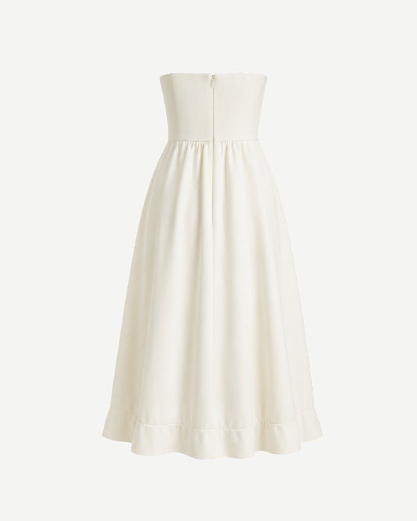 Ivory women's lightweight city hall crepe dress back view