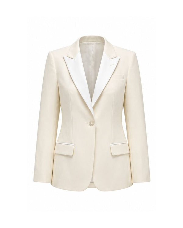 Ivory Wool Single-Button Blazer