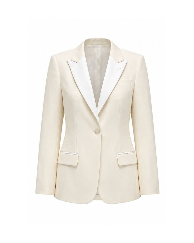 Ivory Wool Single-Button Blazer