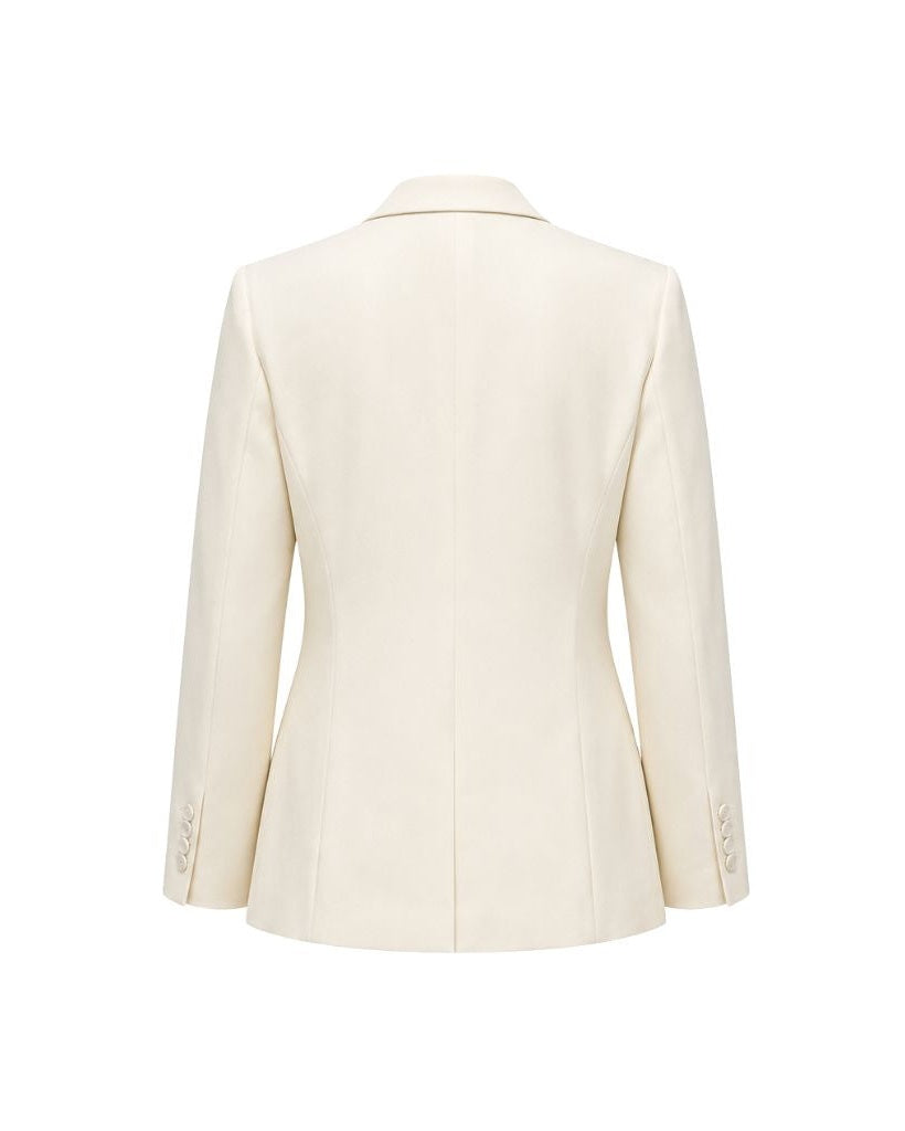 Ivory Wool Single-Button Blazer, view 2