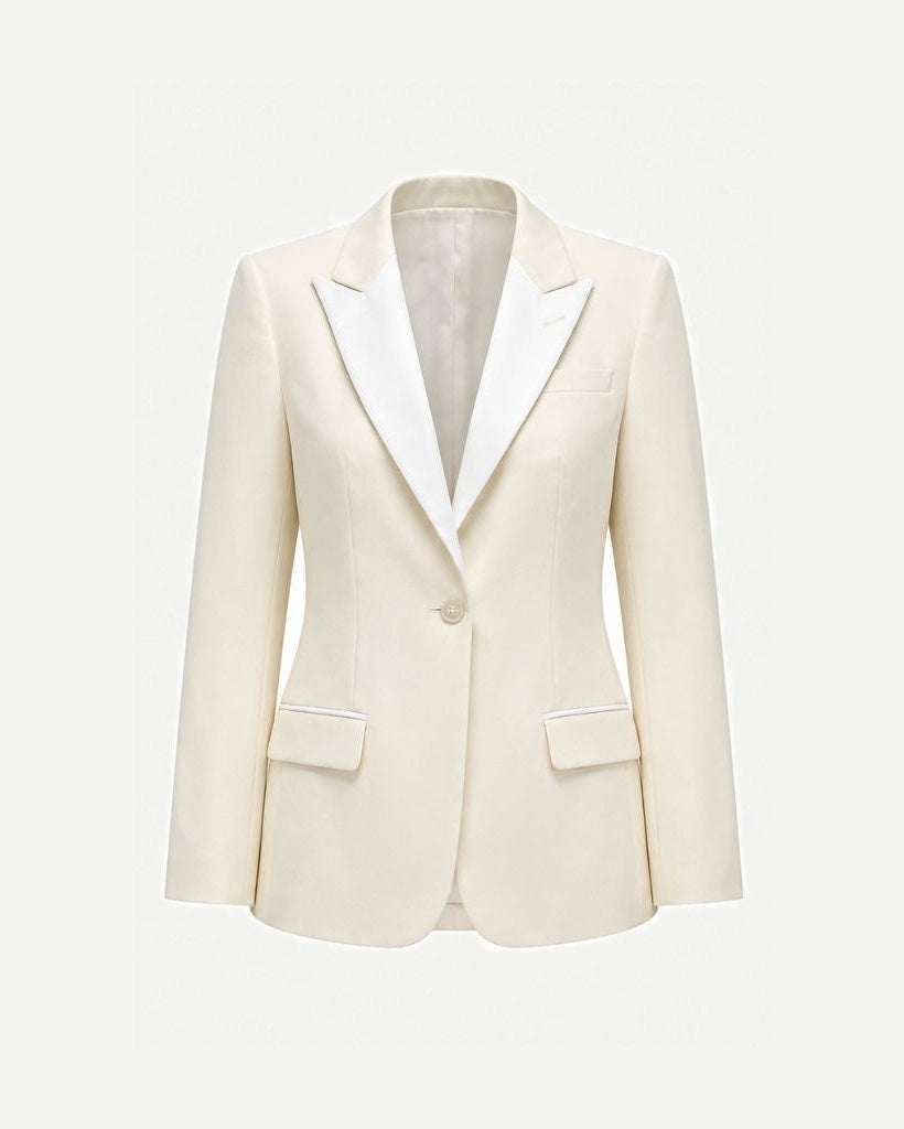 Ivory Wool Single-Button Blazer