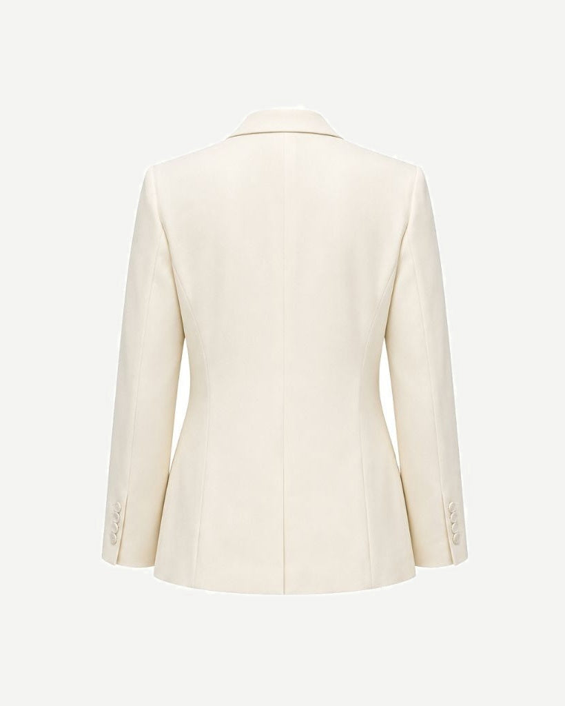 Ivory Wool Single-Button Blazer, view 2