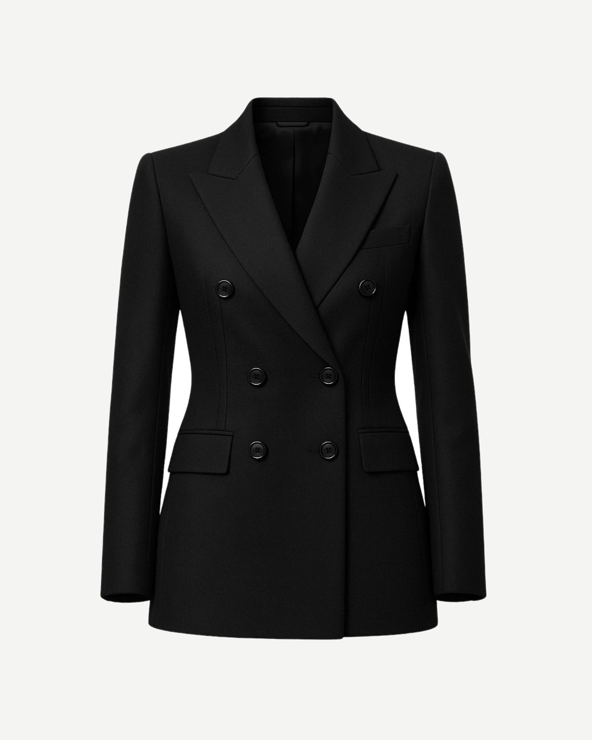 Tailory jet black double-breasted wool jacket front view