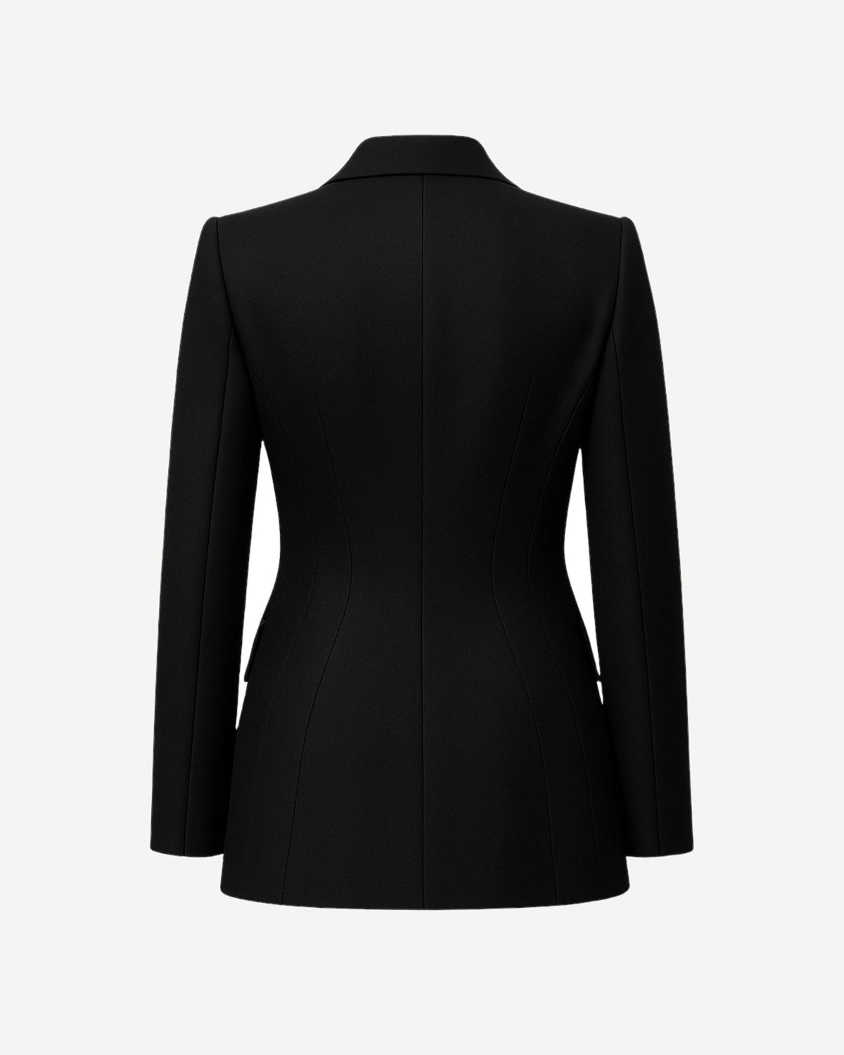 Tailory jet black double-breasted wool jacket back view