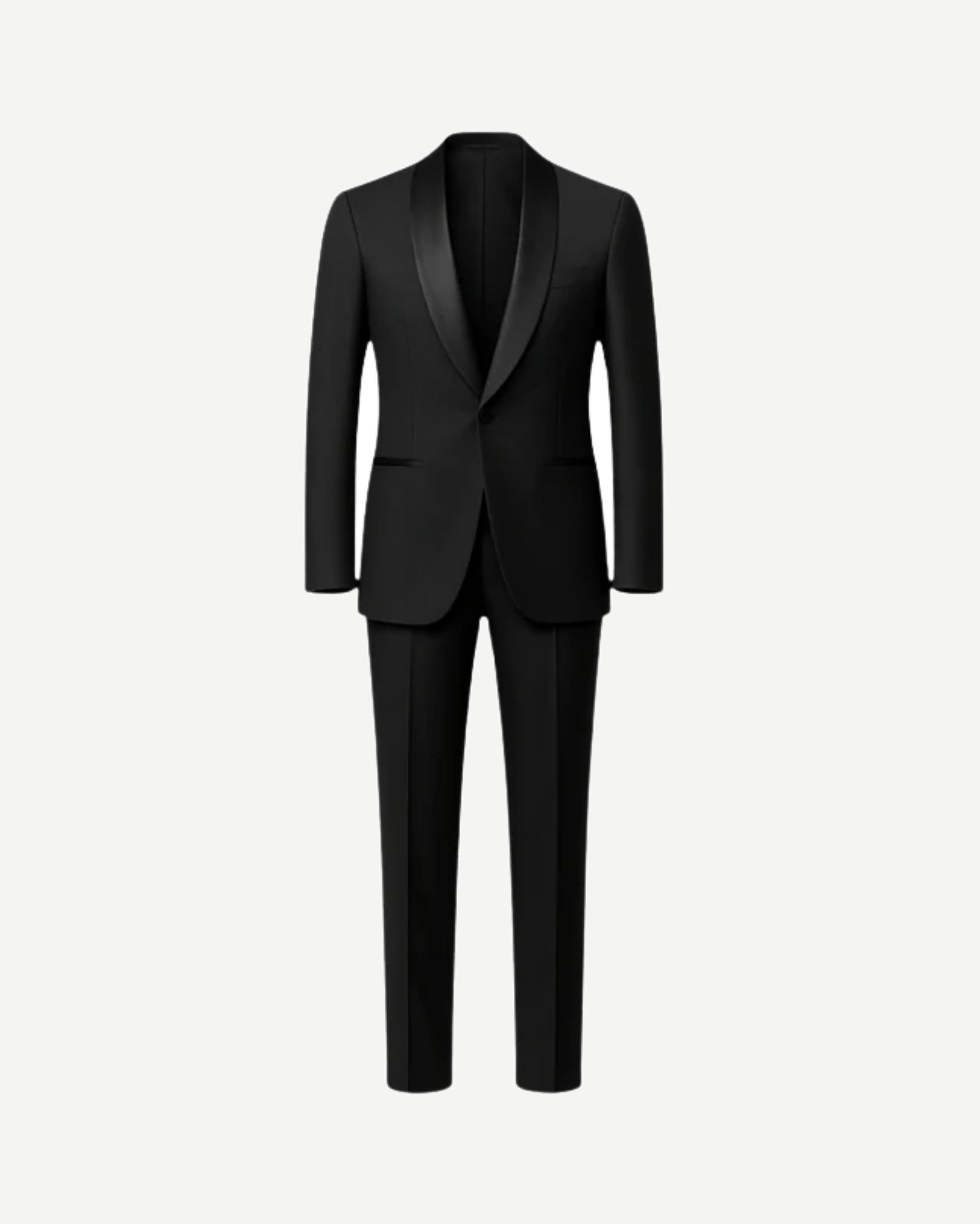 Tailory jet black shawl lapel wool tuxedo front view