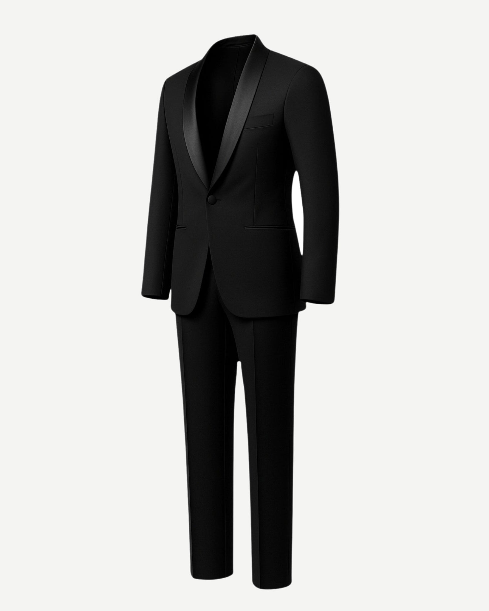 Tailory jet black shawl lapel wool tuxedo side view