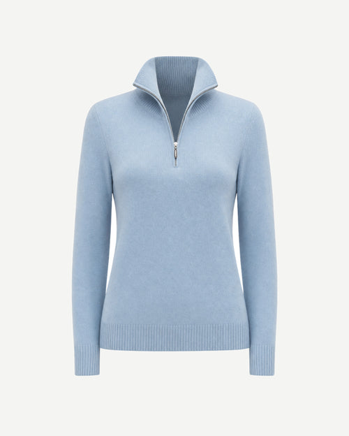 Loro Piana Baby Blue Cashmere Quarter Zip