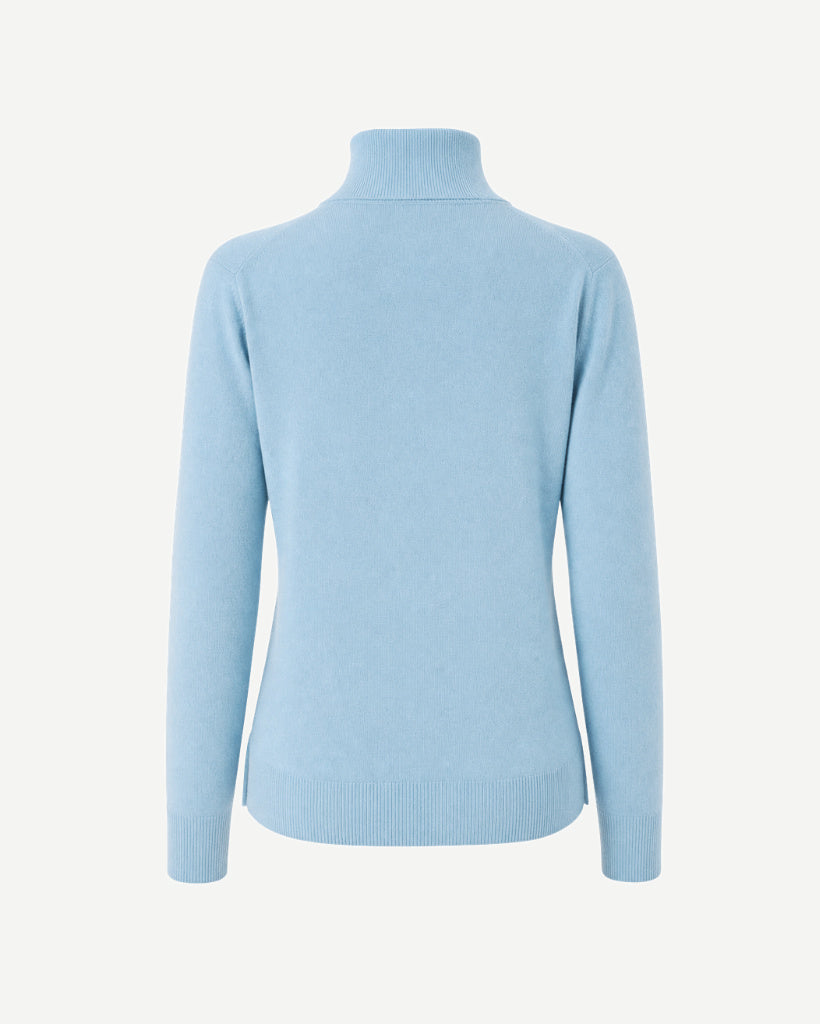 The Tailory New York baby blue Loro Piana baby cashmere quarter zip back view