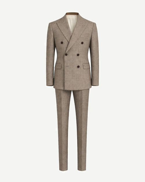 Loro Piana Beige Textured Wool Double-Breasted Suit