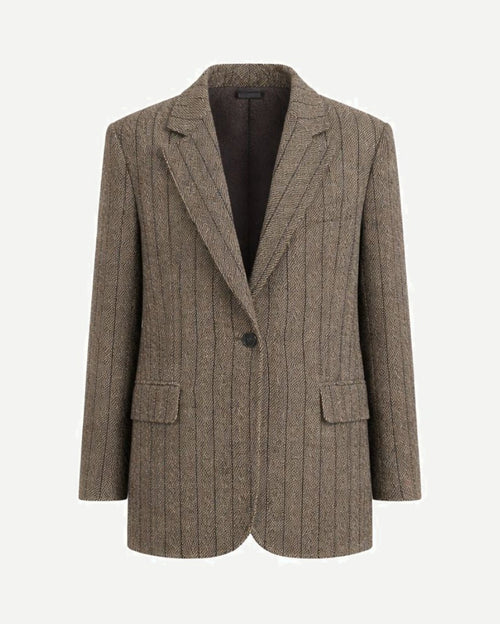 Loro Piana Brown Stripe Wool Silk Linen Blazer