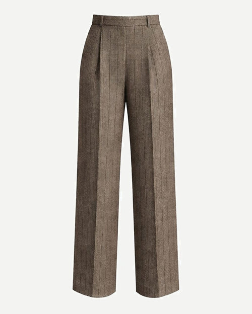 Loro Piana Brown Stripe Wool Silk Linen Trousers