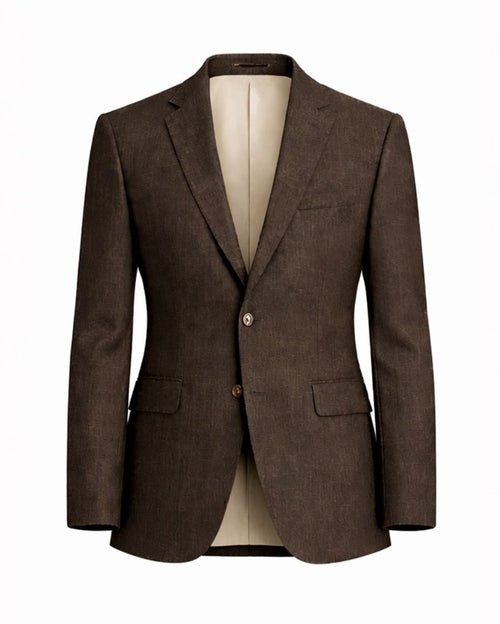 Loro Piana Chocolate Brown Wool Silk Blazer featuring a tailored silhouette with notch lapels, two-button closure, and flap pockets crafted from luxurious wool and silk blend fabric.