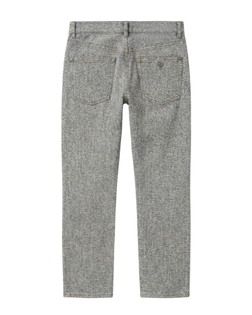 Rear view of Loro Piana Grey Wool Cashmere Blend Jeans highlighting a soft grey textured fabric, classic five-pocket style, and a tailored straight-leg silhouette.