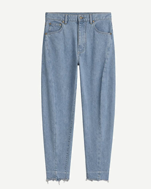 Loro Piana Light Wash Barrel Leg Wool Cashmere Blend Jeans