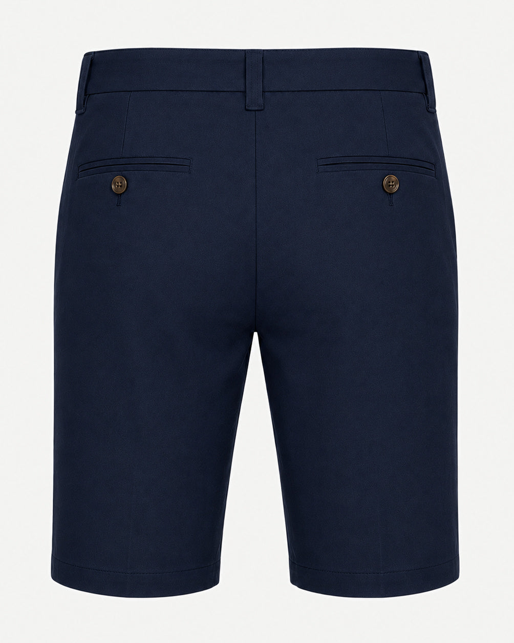 Men’s Loro Piana Tailored Bermuda Shorts in deep navy, featuring buttoned welt pockets at the back, belt loops, and a sleek tailored fit for sophisticated summer leisurewear.