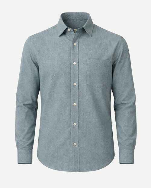 Tailory steel blue green textured cotton casual shirt front view