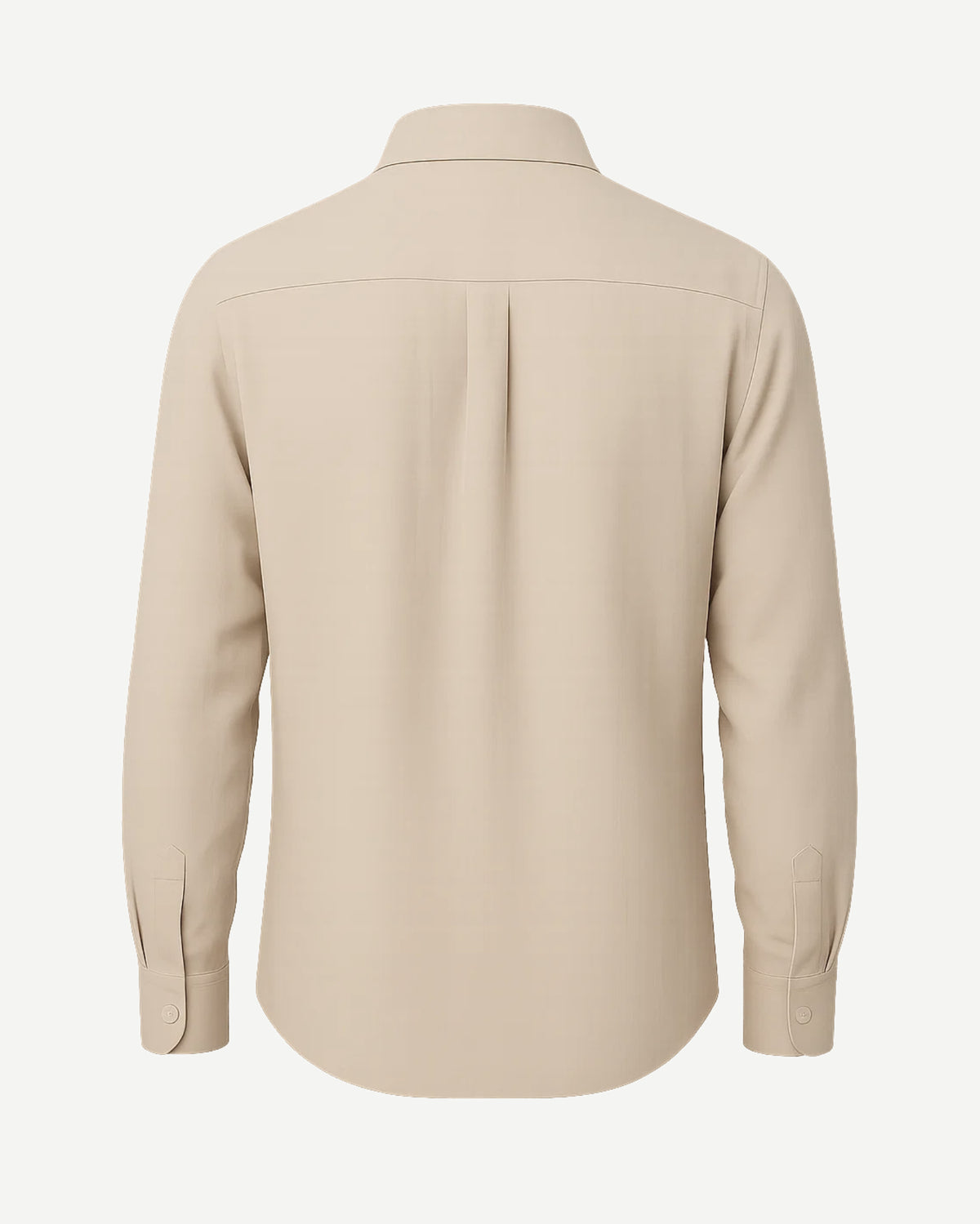 Men's Beige Unconstructed Casual Shirt shown from the back, highlighting a relaxed fit with long sleeves, buttoned cuffs, and soft fabric designed for comfortable everyday wear.