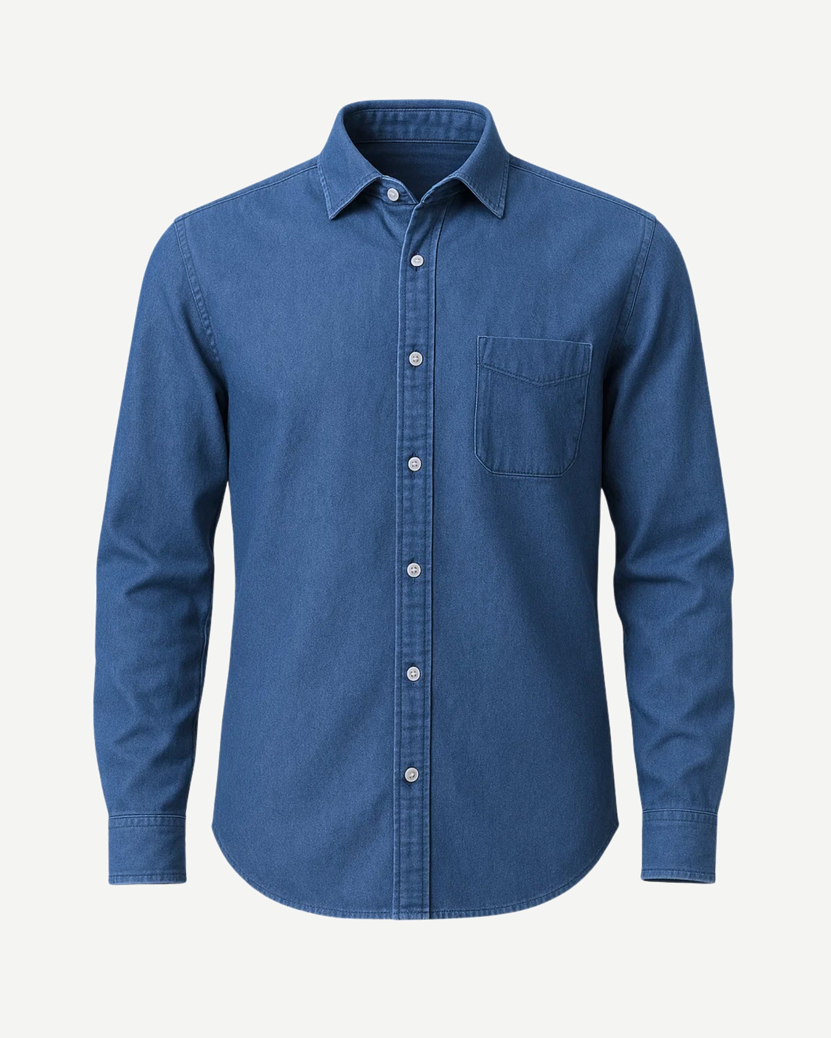 The Tailory New York men's blue denim casual cotton shirt front view
