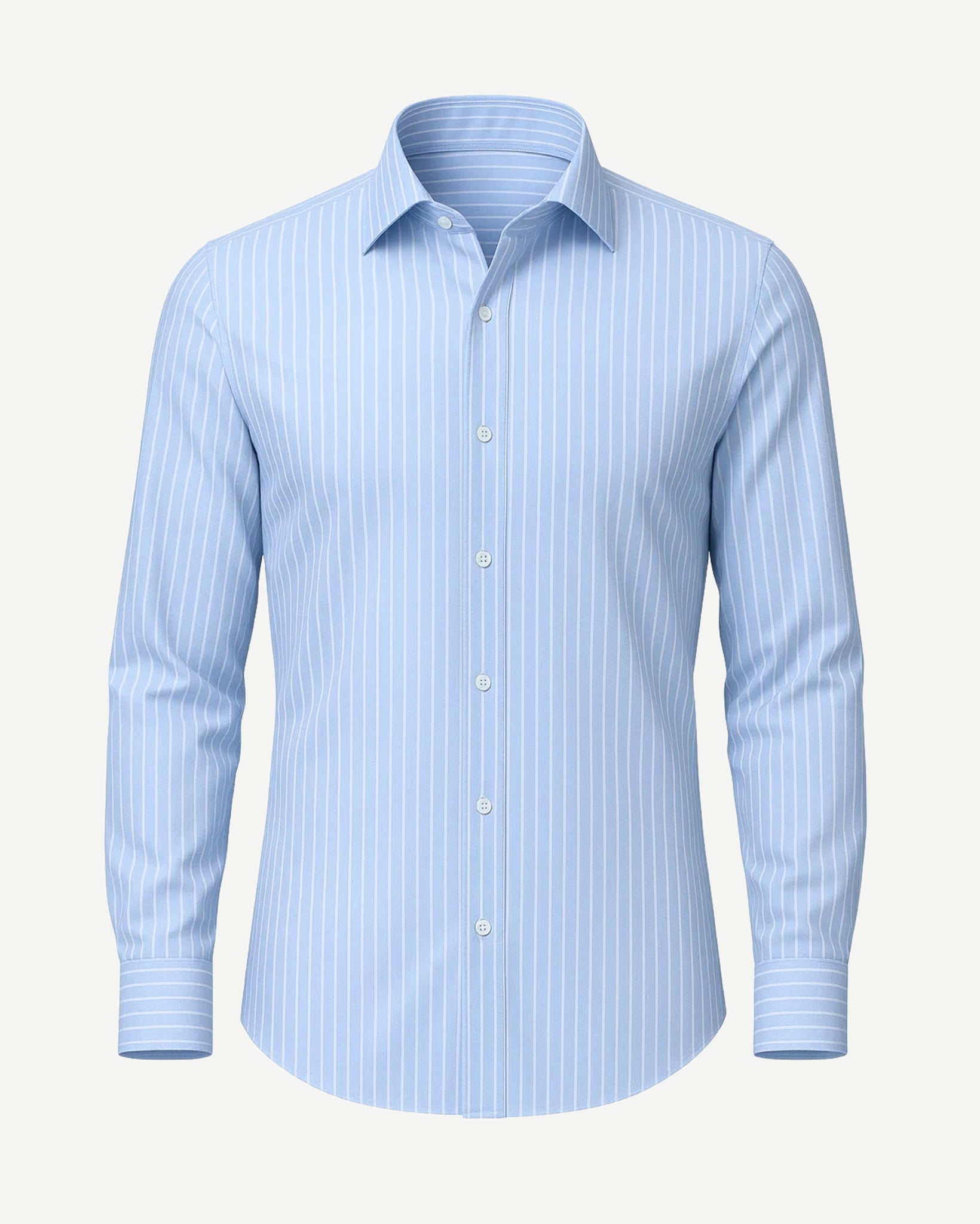The Tailory New York men's blue striped dress shirt front view