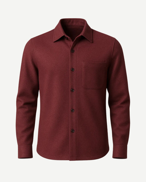 Men's Burgundy Business Shirt with a classic point collar, long sleeves, button-front closure, and a single chest pocket crafted from a rich burgundy fabric for versatile menswear.