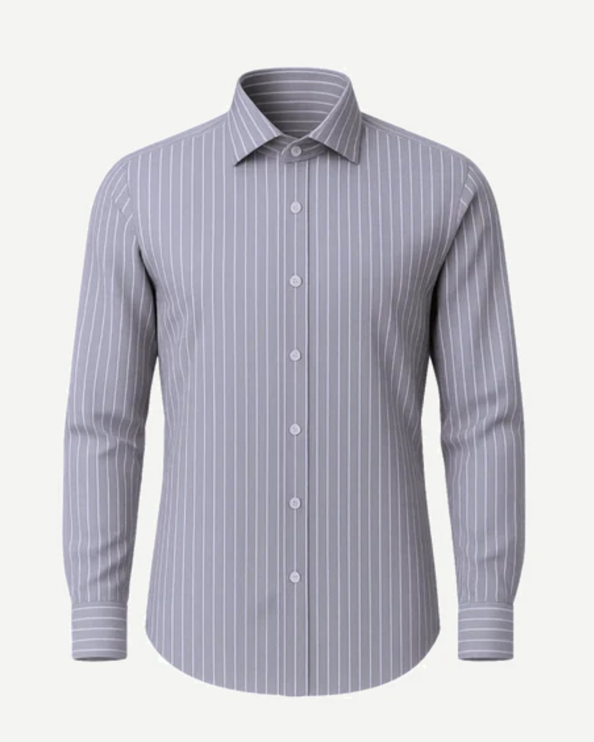 The Tailory New York men's gray striped business cotton shirt front view