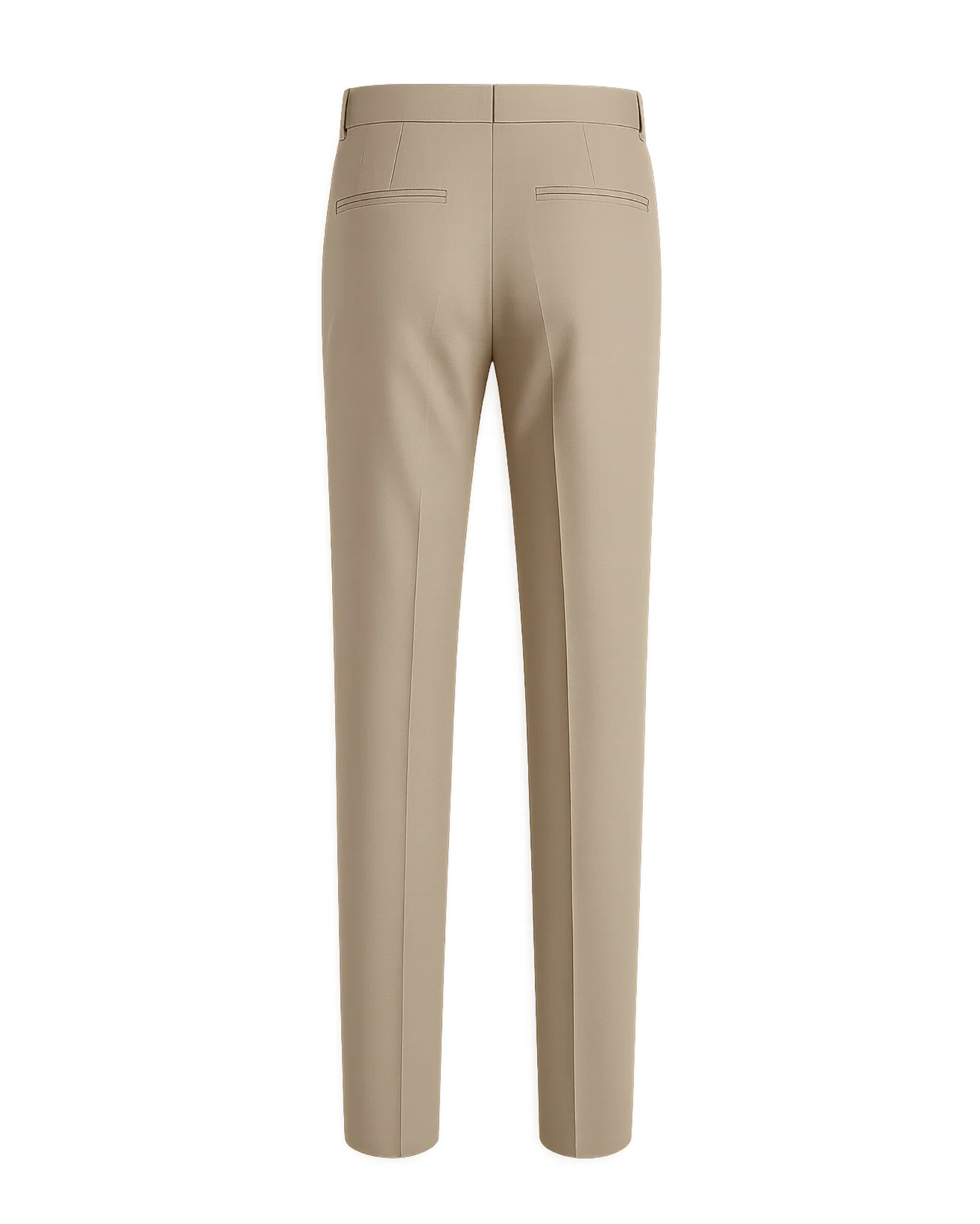 Men's Loro Piana Cricket Club Beige Fresco Wool Trousers shown from the back, featuring welt pockets, a tailored silhouette, and a refined finish crafted from lightweight fresco wool for summer tailoring.
