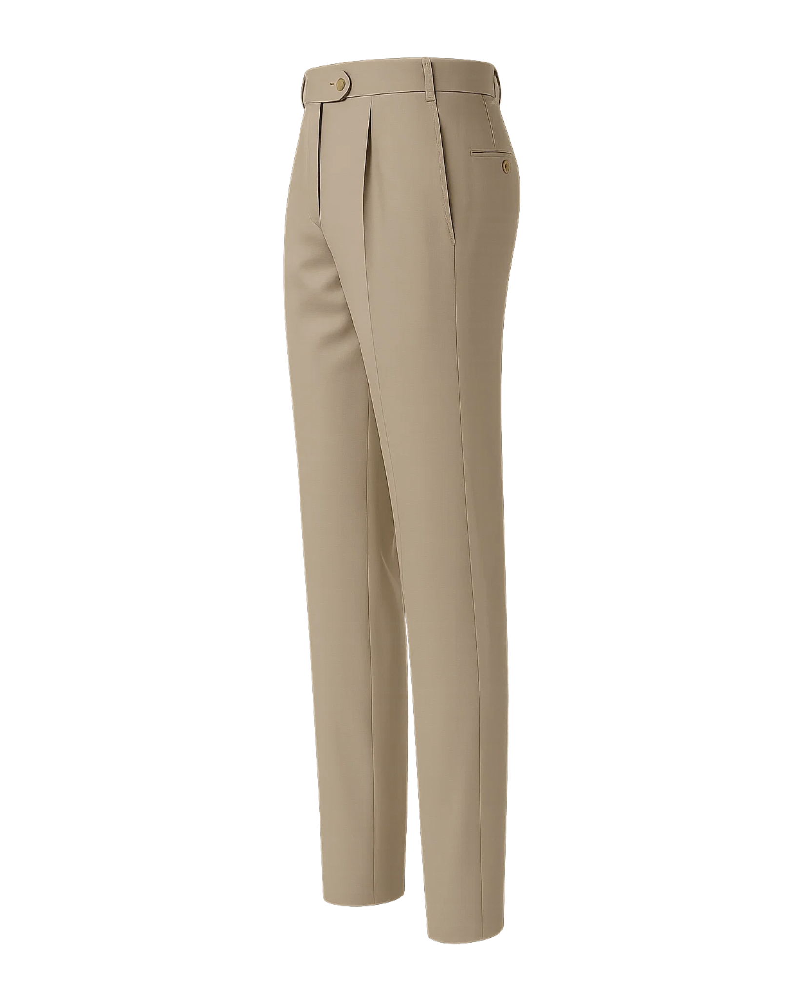 Men's Loro Piana Cricket Club Beige Fresco Wool Trousers featuring a slim tailored silhouette with front pleats, a buttoned waistband, and side pockets crafted from lightweight fresco wool for refined summer dressing.