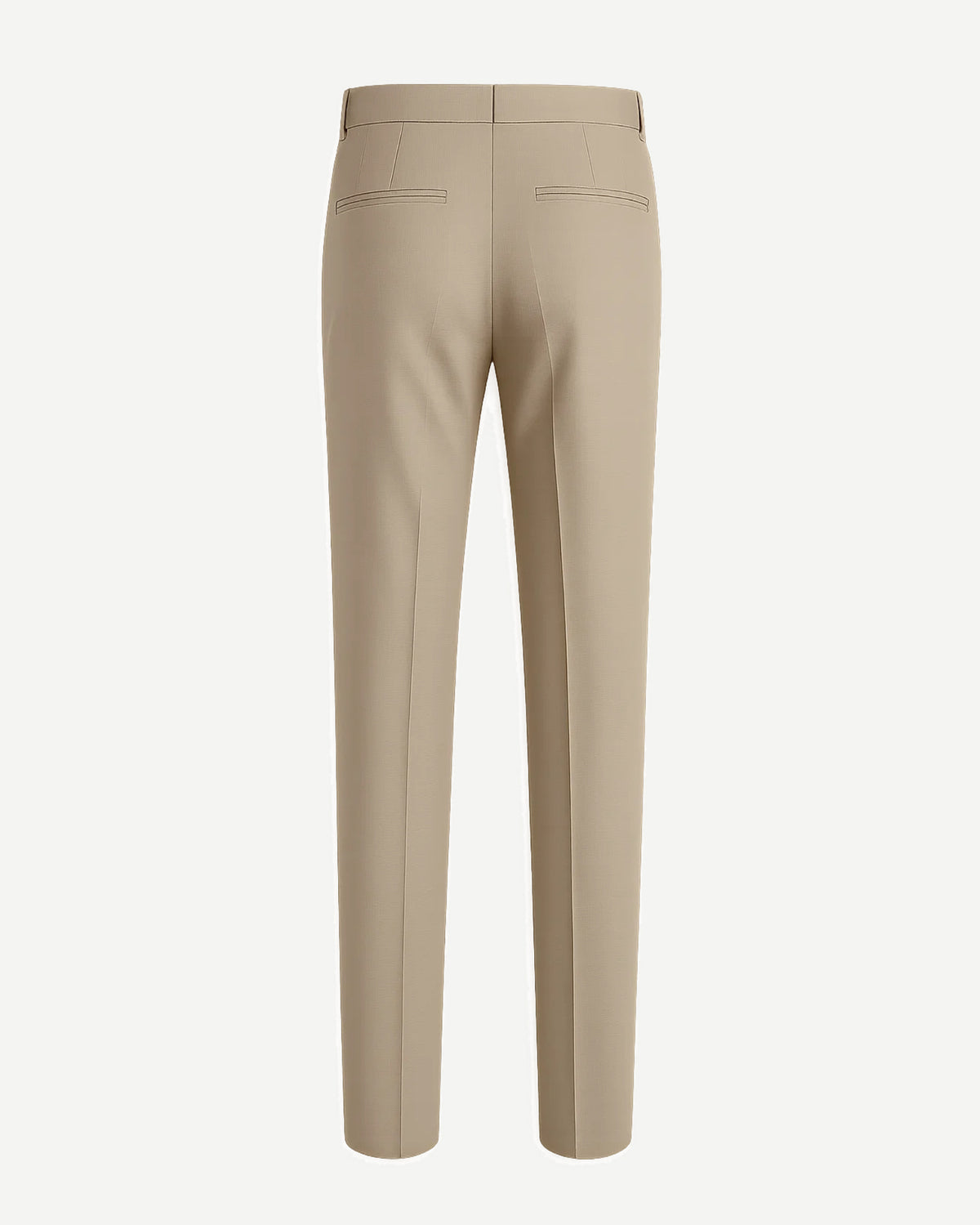 Men's Loro Piana Cricket Club Beige Fresco Wool Trousers shown from the back, featuring welt pockets, a tailored silhouette, and a refined finish crafted from lightweight fresco wool for summer tailoring.