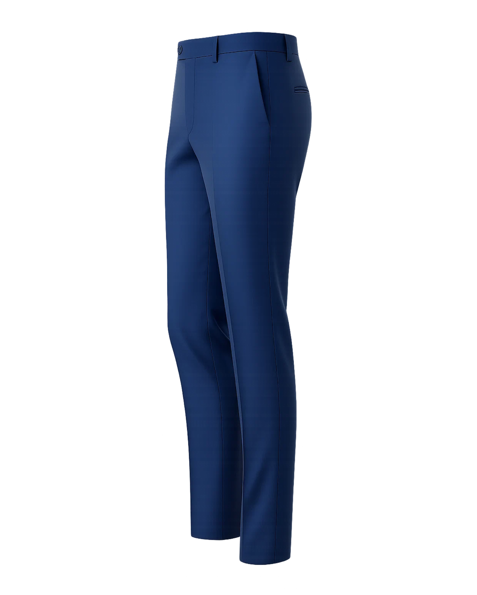 Men's Loro Piana Navy Dress Pants shown from a side angle, featuring a streamlined tailored fit with flat front, belt loops, and crafted from luxurious navy fabric for refined formalwear.