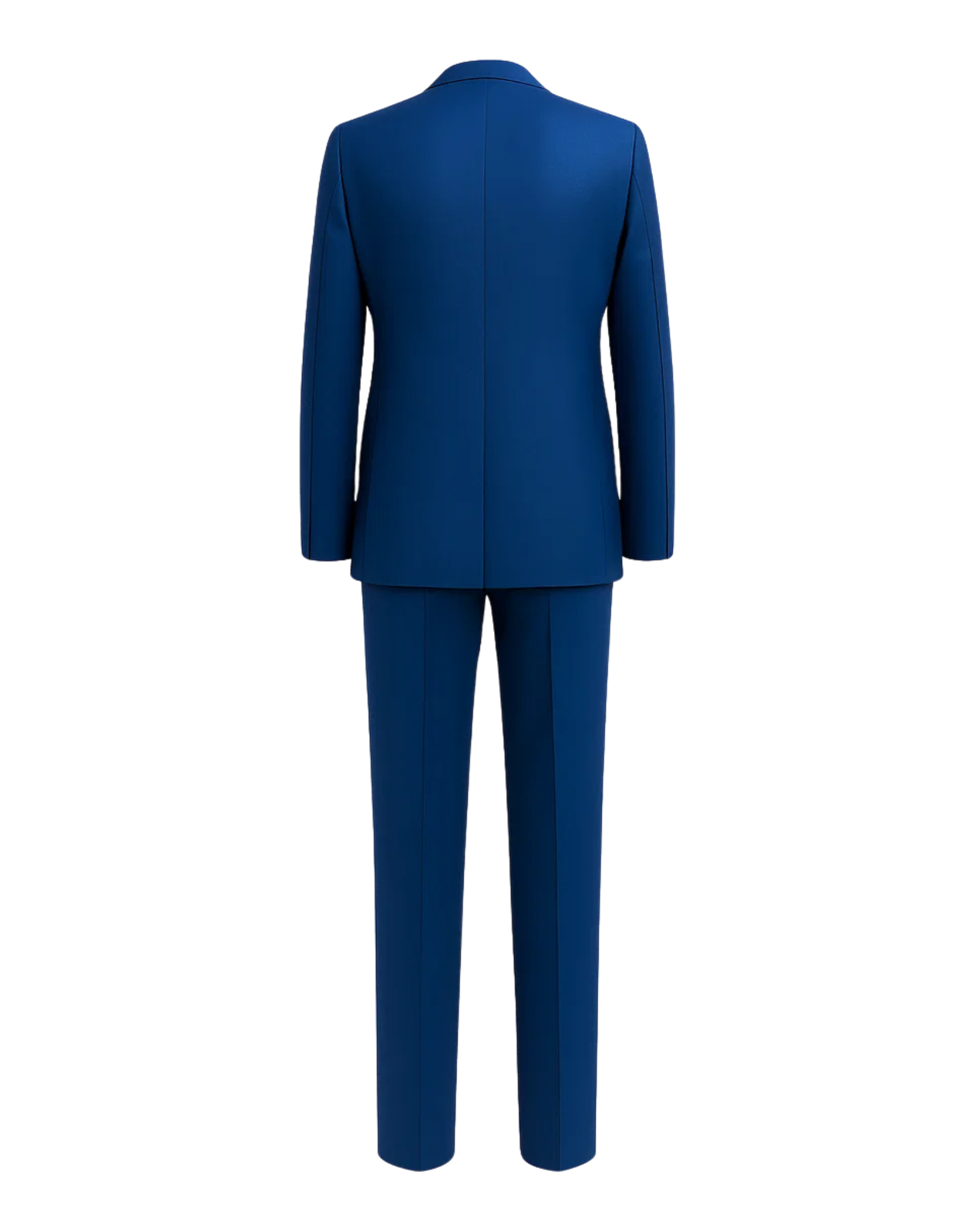 Men's Loro Piana Navy Slim Suit showing a clean back view of a tailored deep navy blazer with structured shoulders and matching slim trousers in premium fabric.