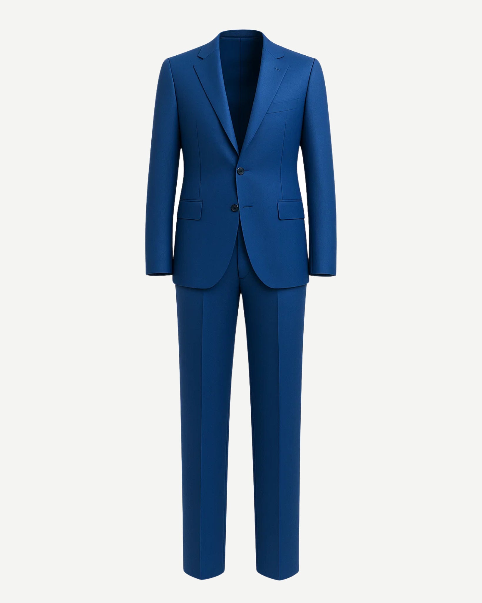 Men's Loro Piana Navy Slim Suit featuring a sleek, tailored blazer with notch lapels, single-button closure, flap pockets, and matching slim-fit trousers in rich navy fabric.