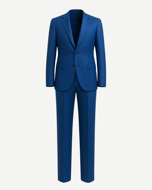 Men's Loro Piana Navy Slim Suit featuring a sleek, tailored blazer with notch lapels, single-button closure, flap pockets, and matching slim-fit trousers in rich navy fabric.