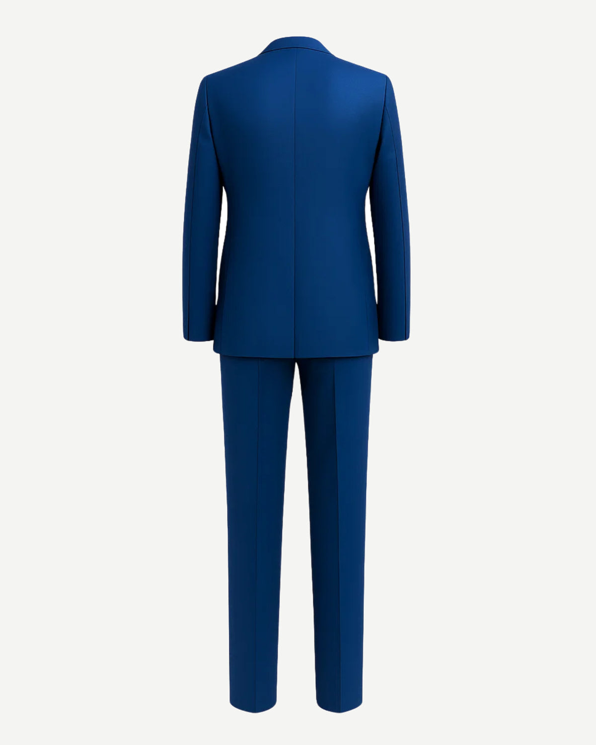 Men's Loro Piana Navy Slim Suit showing a clean back view of a tailored deep navy blazer with structured shoulders and matching slim trousers in premium fabric.