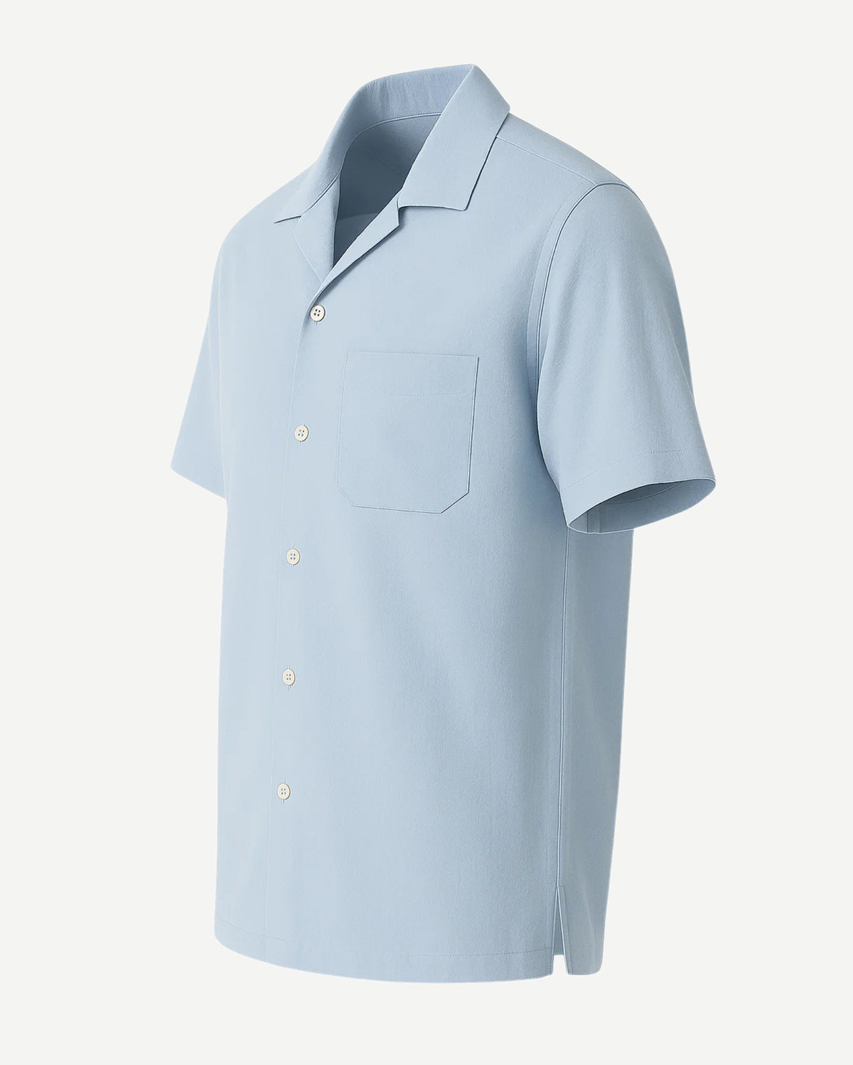 Men's Loro Piana Polo Grounds Blue Seersucker Camp Shirt featuring a relaxed silhouette with short sleeves, front chest pocket, and a lightweight textured blue fabric ideal for refined leisure dressing.