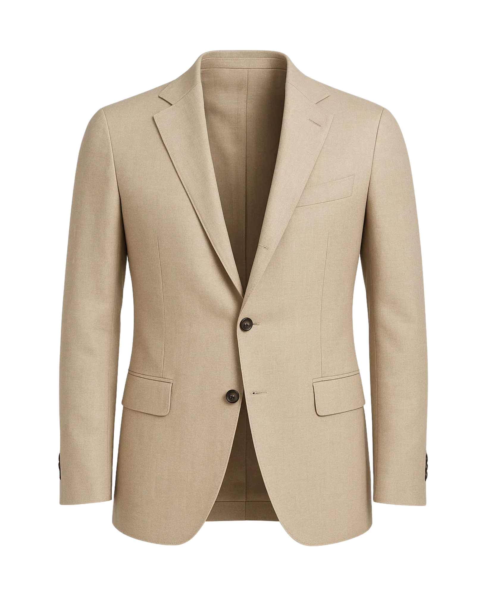 Men's Loro Piana Regatta Beige Tropical Wool Blazer featuring a classic two-button design, notch lapels, flap pockets, and tailored fit crafted from lightweight tropical wool for refined summer suiting.